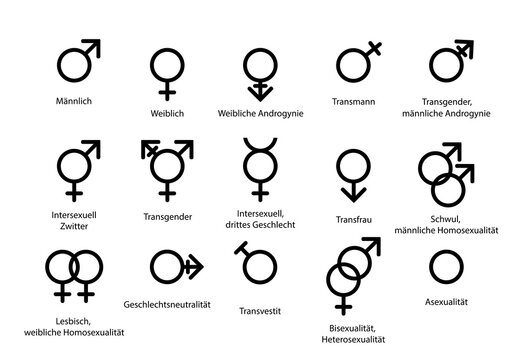 Gender-Symbole Set Silhouette,
Vektor Illustration isoliert auf wei&szlig;em Hintergrund
