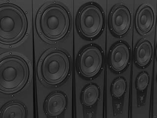 Wall of high tower powerful music speakers - 3D Illustration
