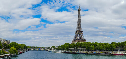 Panorama of Eiffel Tower and River Seine Paris