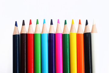 Drawing 12 colors pencil on white background.