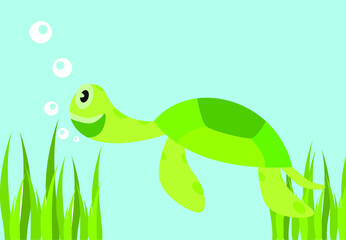 Illustration of a cute green turtle