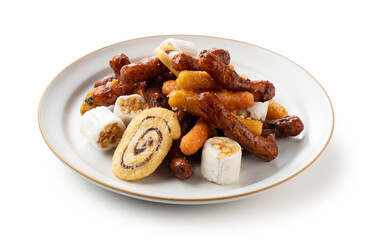Various types of Karintou placed on a white background