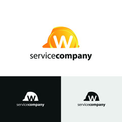 construction and consultant engineering logo concept with initial letter w and hard hat helmet	