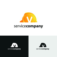 construction and consultant engineering logo concept with initial letter v and hard hat helmet	