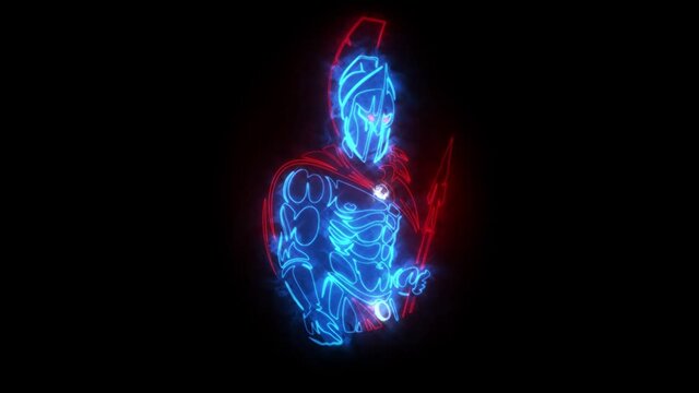 Neon Spartan Warrior with Spear Animated Logo Loopable