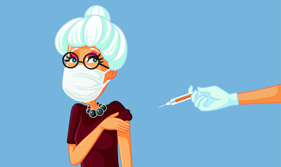 Senior Woman Wearing Medical Mask Getting a Vaccine