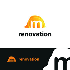 construction and consultant engineering logo concept with initial letter m and hard hat helmet	