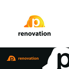 construction and consultant engineering logo concept with initial letter p and hard hat helmet	