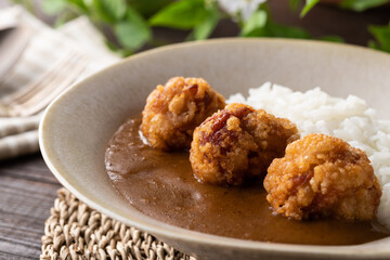 こんがりキツネ色の唐揚げカレー