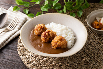 こんがりキツネ色の唐揚げカレー
