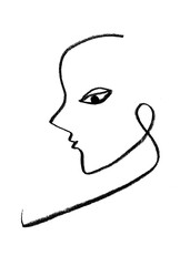 Surreal hand-drawn portrait. Abstract minimal face icon, logo. Black graphics.