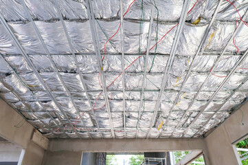 Home under construction with heat insulation ceiling