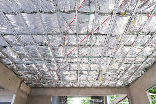 Home Under Construction With Heat Insulation Ceiling