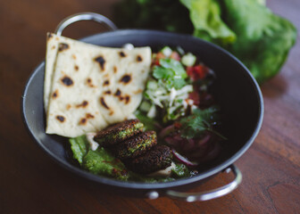 Vegan falafel with spinach hummus 