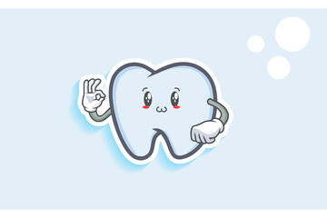 SMILING, HAPPY, UWU Face Emotion. Nice Hand Gesture. Tooth Cartoon Drawing Mascot Illustration.