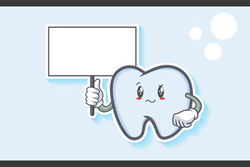 REALLY, ATTENTIVE, CONFUSED Face Emotion. Holding Whiteboard Gesture. Tooth Cartoon Drawing Mascot Illustration.