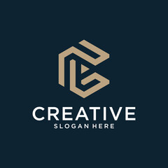 Letter C vector line logo design. Creative minimalism logotype icon symbol