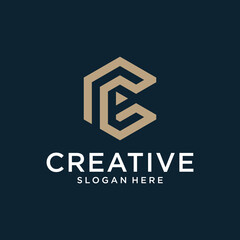 Letter C vector line logo design. Creative minimalism logotype icon symbol