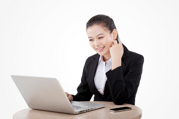 Oriental fashion business woman using computer