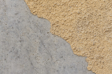 Destroyed chipped dirty exterior urban facade ruined structure background grunge uneven old texture outside cracked isolation of apartment building in Sofia, Bulgaria, Eastern Europe