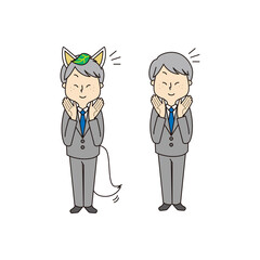 人間のサラリーマンの男性に化けている狐