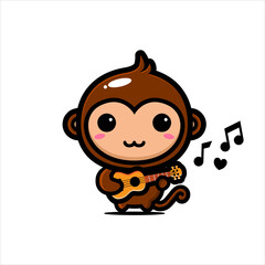 cute monkey vector design playing guitar