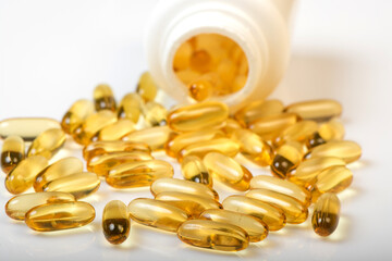 Healthy Vitamins, Omega 3,isolated, has a white background.Copy space