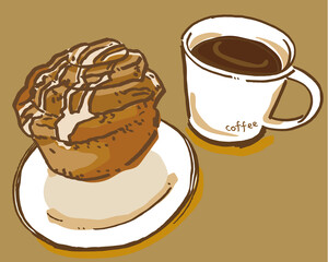 シナモンロール　コーヒー