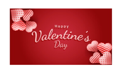 Valentine's Day background with 3d hearts on red. Vector illustration. Cute love banner or greeting card