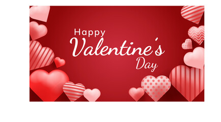 Valentine's Day background with 3d hearts on red. Vector illustration. Cute love banner or greeting card.