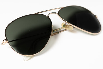 Green sunglasses aviator isolated on white background
