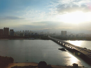 Fuzhou city skyline at sunset