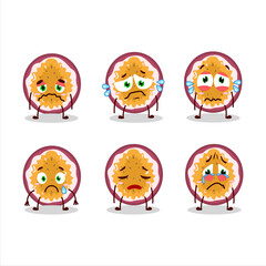 Slice of passion fruit cartoon character with sad expression