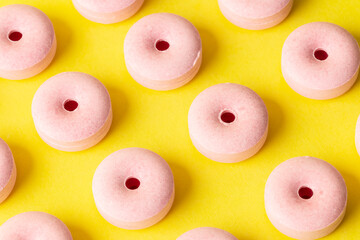 Hard tablet and yellow surface layer. Images of colorful medicine and candy.