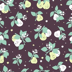 Sweet Pear Garden in the Night Vector Graphic Seamless Pattern