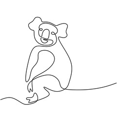 One continuous line drawing of adorable koala. Little bear from Australia mascot concept for conservation park icon. Cute koala animal isolated on white background. Vector illustration © ngupakarti
