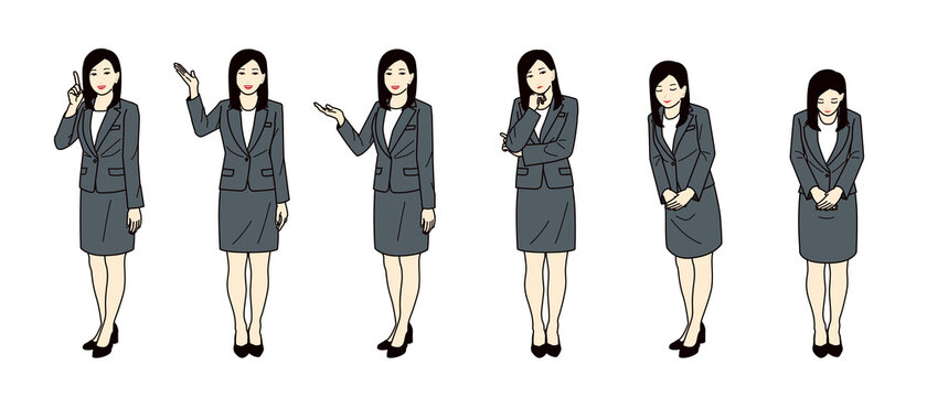 スーツ姿の女性 / 指さし・お辞儀セット