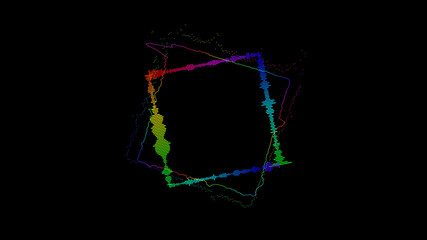 Abstract rectangle spinning spectral wave design on black background vibrating spectrum wave form. Audio spectrum simulation for music futuristic animation