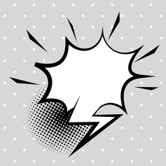 retro speech bubble drawn pop art style in gray dotted background