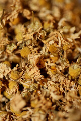 Chamomile dried ready for tee macro background Matricaria chamomilla family asteraceae modern high quality prints