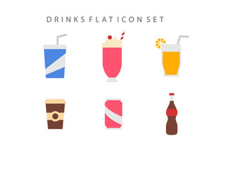 Set of Drinks Flat Icon - Fast Food Set Vector Illustration Design.