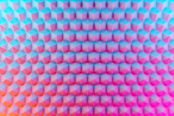 3D illustration blue-pink pattern, a cage in a geometric ornamental style from hexagons. Abstract geometric background, texture. unusual stereo picture