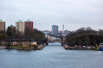 View of the city of Stockholm from the deck of a ship.