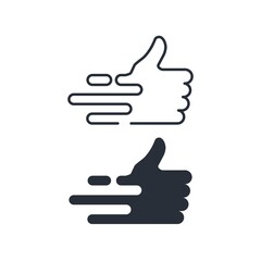 Hand thumb up and speed. Fast approval, like. Set of vector icons isolated on white background.