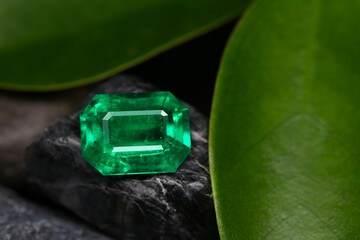 Emerald Gemstone Close-up natural leafe Texture Background