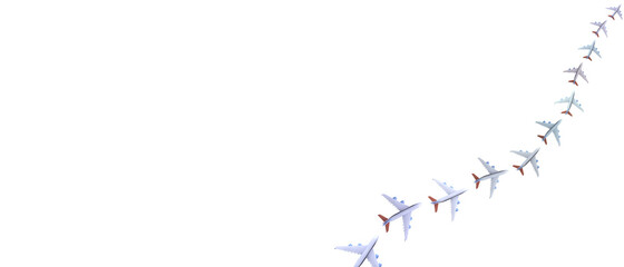 A toy plane in a path of white background with copy space.