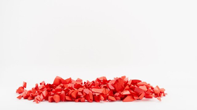 Red Heart Shape Broken falling down on white background. 3D Animation.