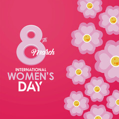 international womens day celebration poster with lettering and lile flowers