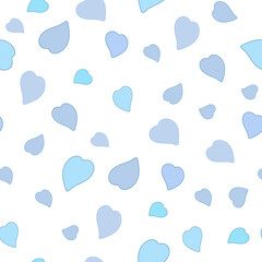 Fototapeta na wymiar Seamless pattern. Blue hearts of different sizes and shapes on a white background. Endless ornament for textiles, baby clothes. Vector illustration . Flat style.