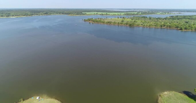 Aerial video of Proctor Lake near Proctor Texas.